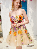 Sweetheart Floral Homecoming Dress Tulle Short Prom Dress EWR413
