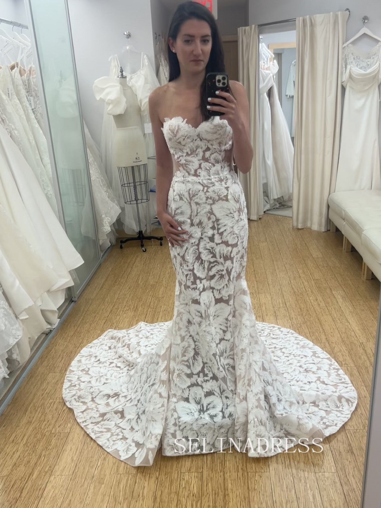 Sweetheart Floral Lace Wedding Dress Boho Mermaid Wedding Dress # SER001|Selinadress