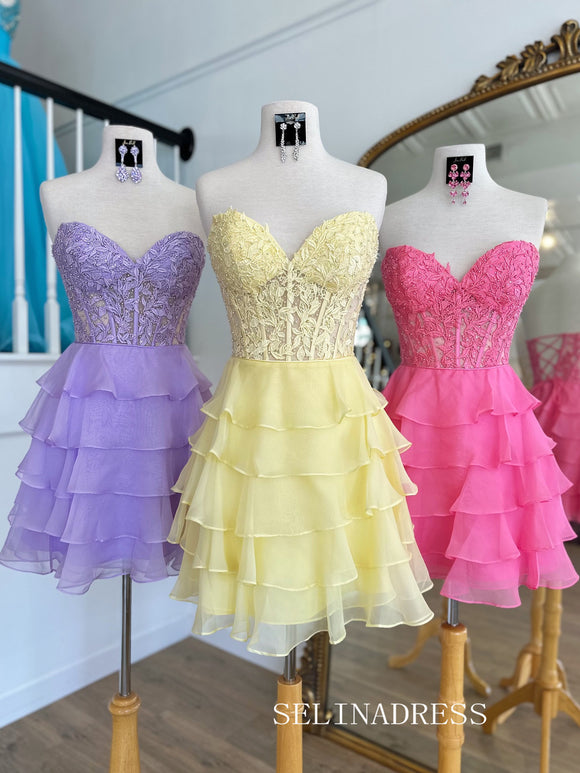 Sweetheart Lace Short Prom Dress Ruffles Cute Homecoming Dress EWR428|Selinadress