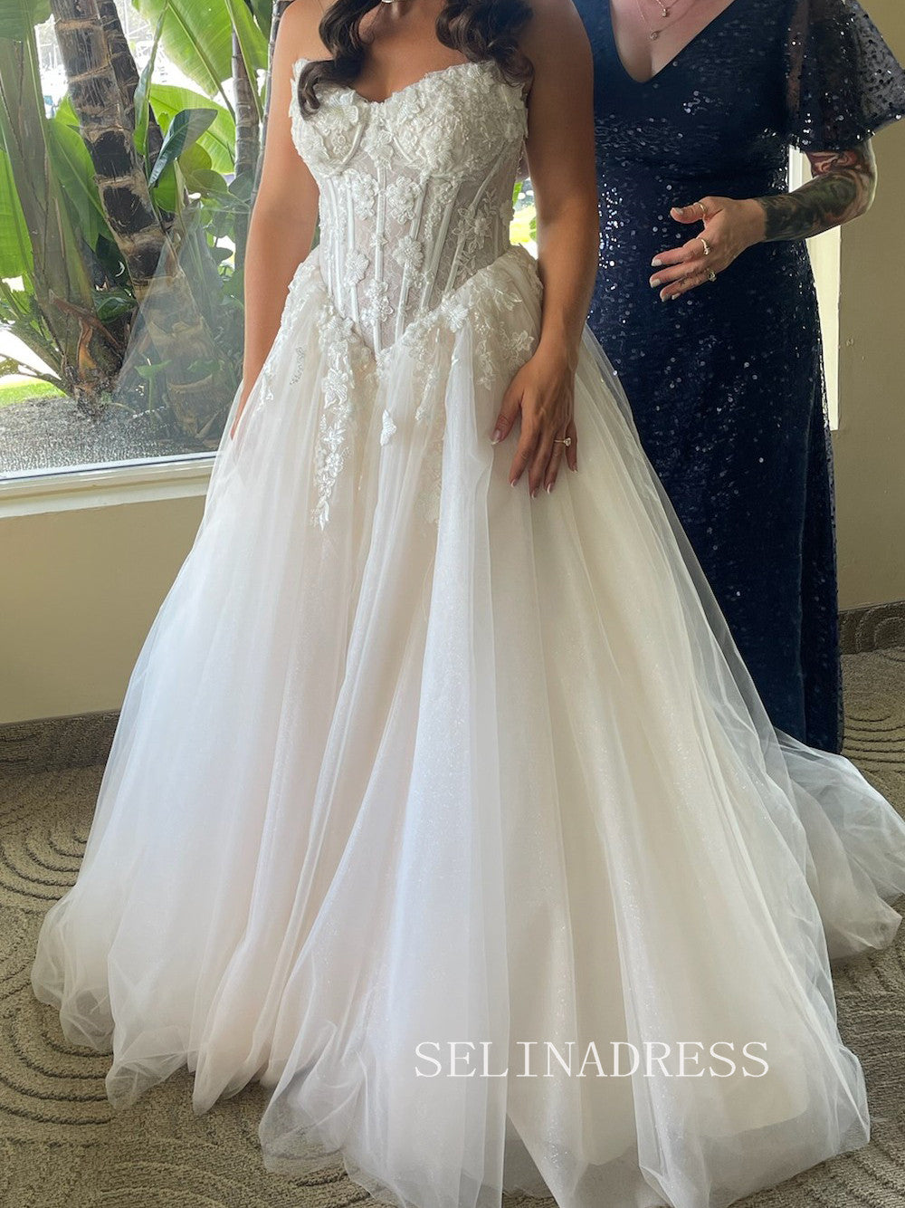 Sweetheart Lace Wedding Dress White Ball Gown Wedding Dress #SER002|Selinadress