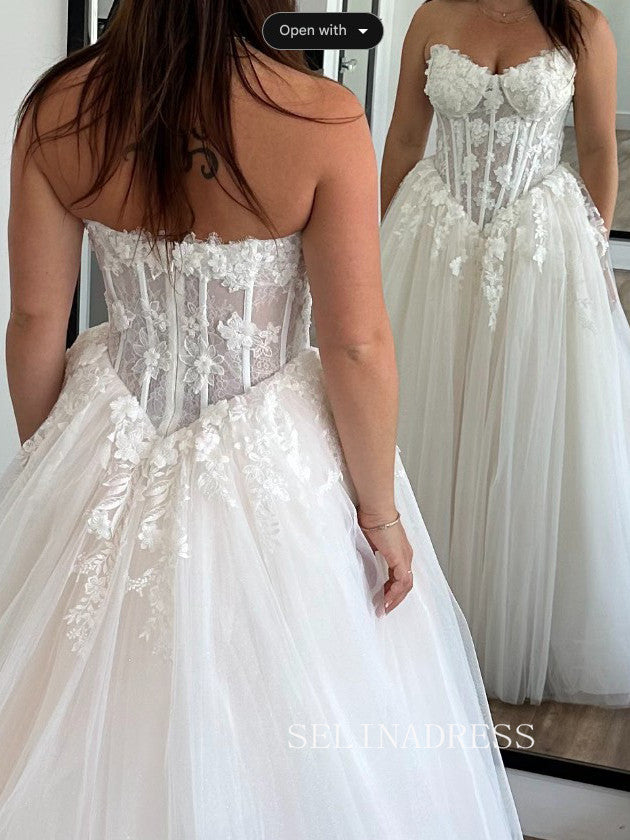 Sweetheart Lace Wedding Dress White Ball Gown Wedding Dress #SER002|Selinadress