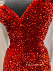 Sweetheart Mermaid Sequins Red Prom Dress Evening Dress SED0013|Selinadress