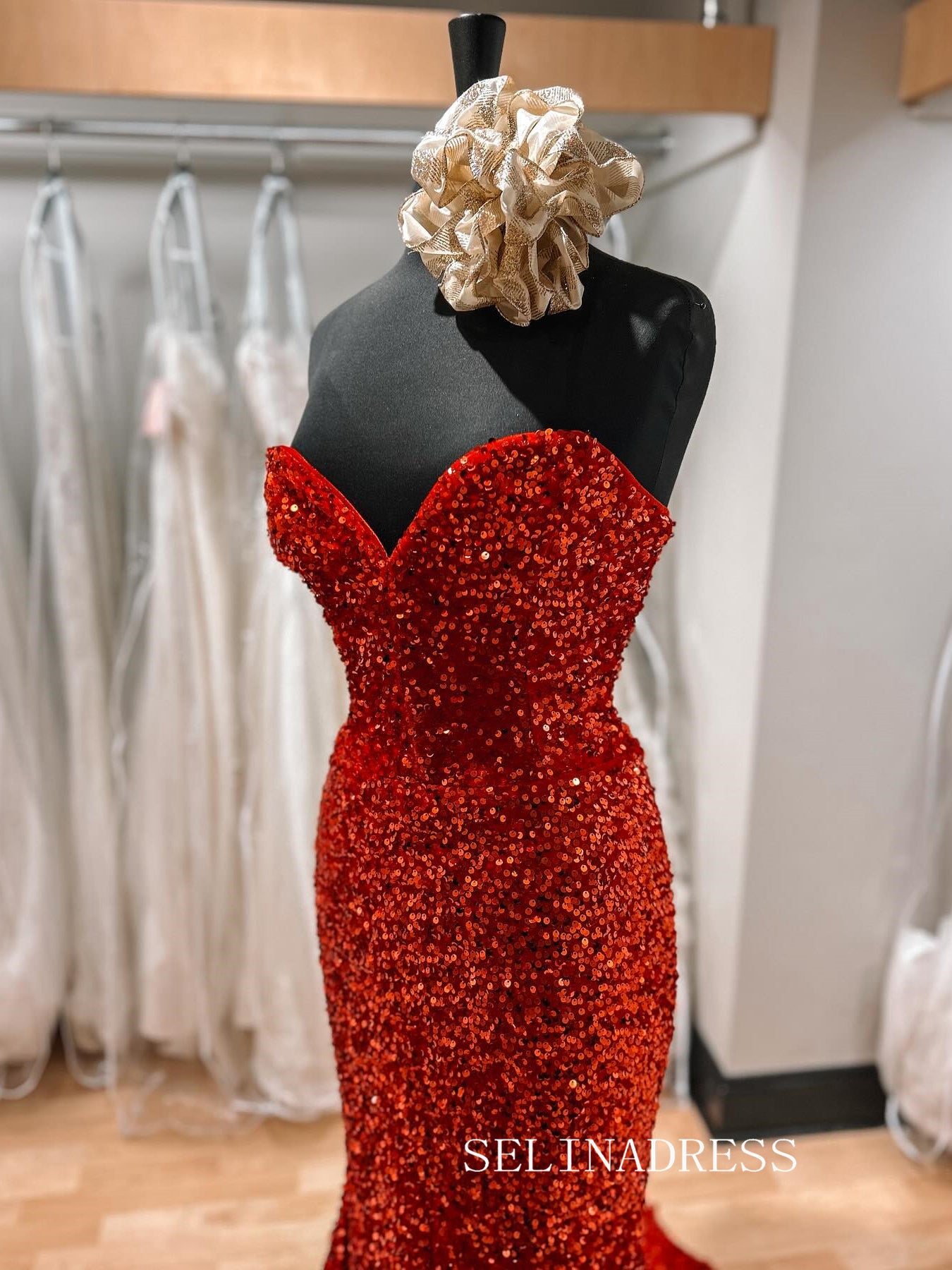 Sweetheart Mermaid Sequins Red Prom Dress Evening Dress SED0013|Selinadress