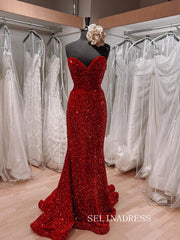 Sweetheart Mermaid Sequins Red Prom Dress Evening Dress SED0013|Selinadress