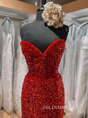 Sweetheart Mermaid Sequins Red Prom Dress Evening Dress SED0013|Selinadress