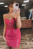 Sweetheart Sequins Homecoming Dresses Fuchsia Hoco Dress #EWR559|Selinadress