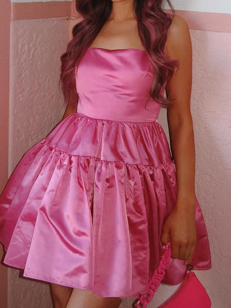 Taffeta Square Neck Hot Pink Homecoming Dresses #EWR572|Selinadress