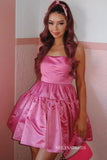 Taffeta Square Neck Hot Pink Homecoming Dresses #EWR572|Selinadress
