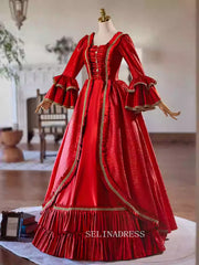 Vintage Red Long Sleeve Prom Dress Beautiful Evening Dress Princess Dresses TKL3060|Selinadress