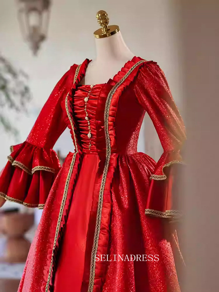 Vintage Red Long Sleeve Prom Dress Beautiful Evening Dress Princess Dresses TKL3060|Selinadress