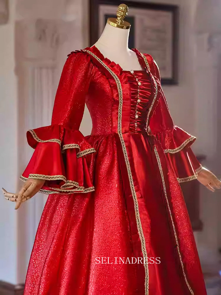 Vintage Red Long Sleeve Prom Dress Beautiful Evening Dress Princess Dresses TKL3060|Selinadress