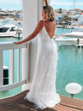 White Deep V neck Plus Size Wedding Dresses Feather Bridal Dresses EWR901|Selinadress