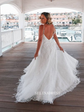 White Deep V neck Plus Size Wedding Dresses Feather Bridal Dresses EWR901|Selinadress