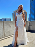 White Deep V neck Plus Size Wedding Dresses Feather Bridal Dresses EWR901|Selinadress