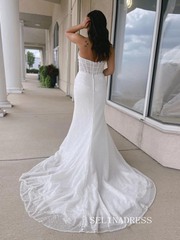 White Mermaid Strapless Wedding Dress Sparkly Bridal Gowns TKL3040|Selinadress