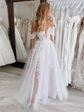 White Off-the-shoulder Tulle Wedding Dresses Elegant Wedding Gowns EWR900|Selinadress