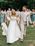 White Sweetheart Satin Wedding Dress With Removable Sleeve Bridal Gowns TKL3036|Selinadress