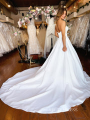 White Sweetheart Simple Cheap Satin Wedding Dress EWR390|Selinadress