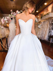 White Sweetheart Simple Cheap Satin Wedding Dress EWR390|Selinadress