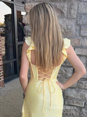 Yellow Corset Mermaid Hot Diamond Stamping Prom Dress with Dramatic Ruffles SER043|Selinadress