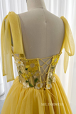 Yellow Floral Homecoming Dress A-line Straps Tulle Short Prom Dress EWR403|Selinadress