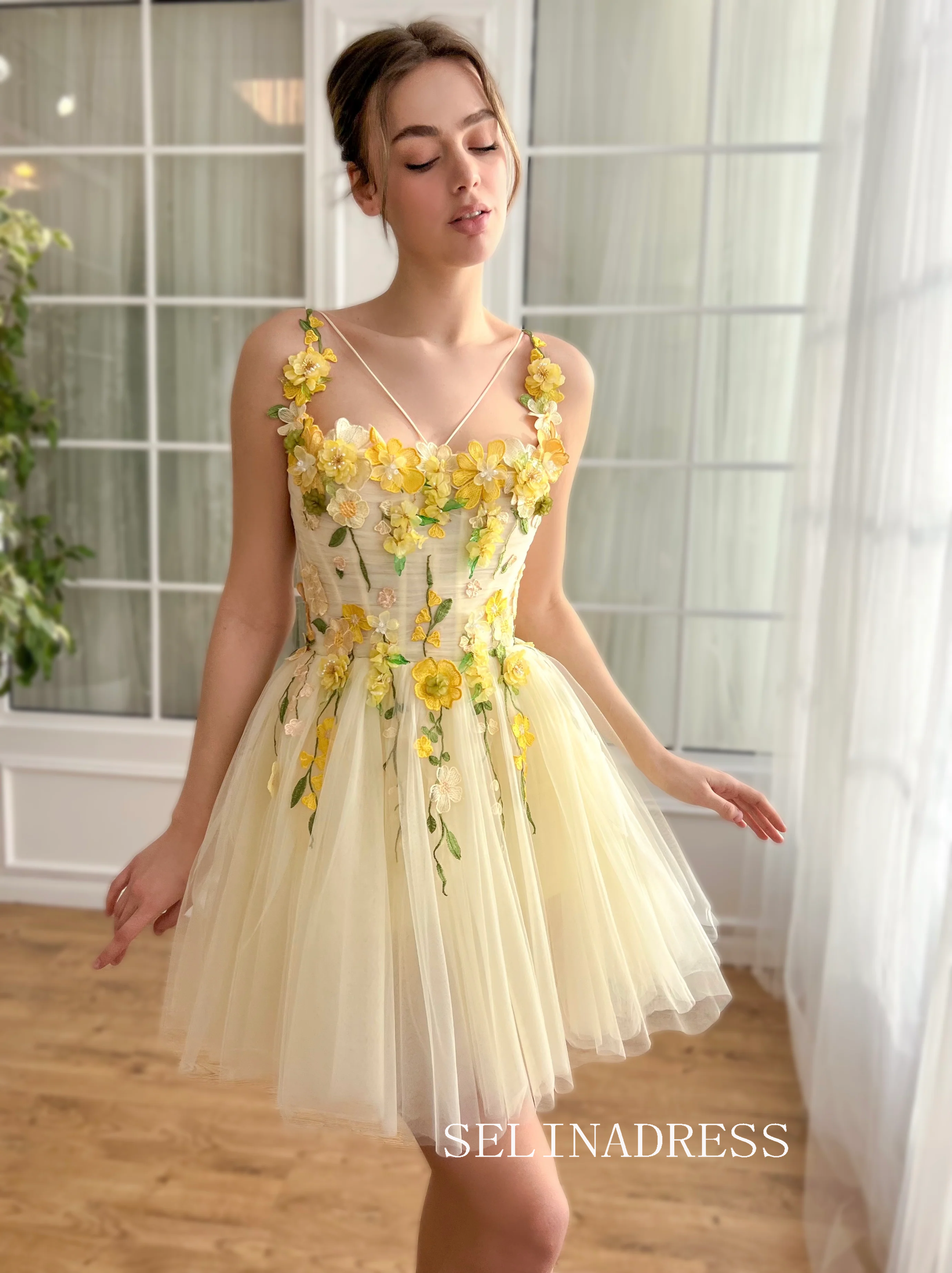 Yellow Short Homecoming Dress Tulle Short Prom Dresses Princess Gowns EWR315|Selinadress