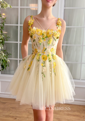 Yellow Short Homecoming Dress Tulle Short Prom Dresses Princess Gowns EWR315|Selinadress