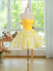 Yellow Sweetheart Cute Cocktail Dress Homecoming Dresses #ALI0031|Selinadress