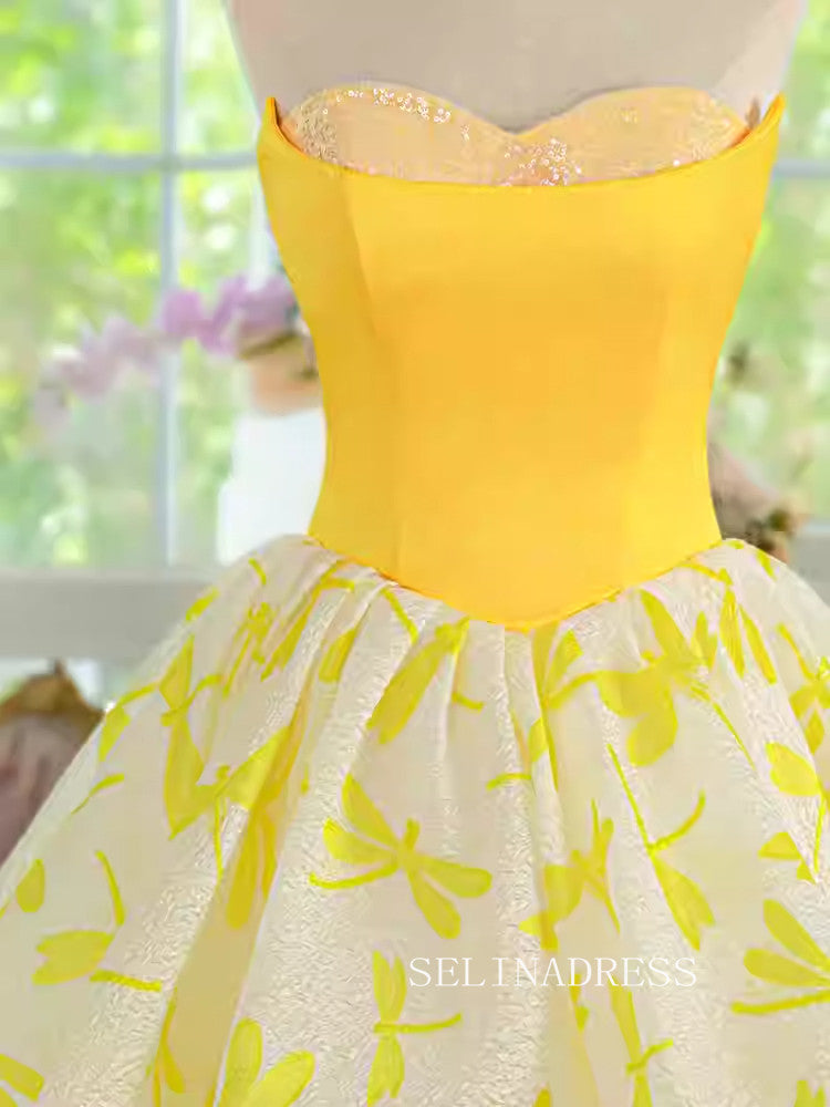 Yellow Sweetheart Cute Cocktail Dress Homecoming Dresses #ALI0031|Selinadress