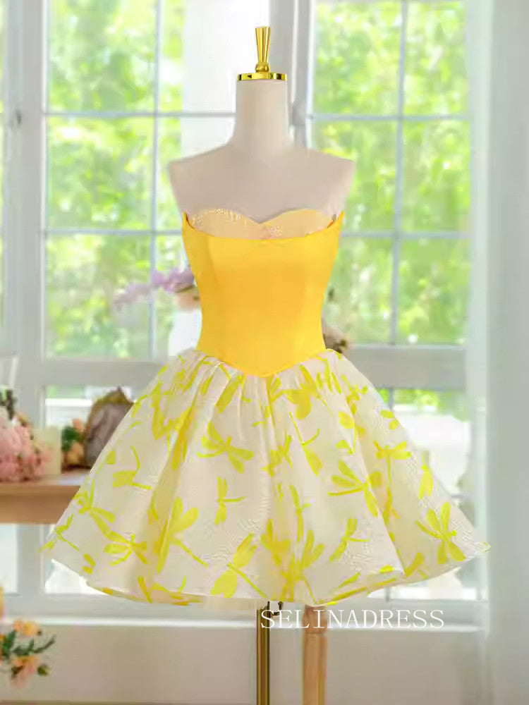 Yellow Sweetheart Cute Cocktail Dress Homecoming Dresses #ALI0031|Selinadress