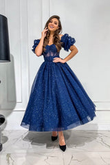 Blue tulle short prom dress homecoming dress TR0716