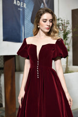 Fast Shipping Short Sleeves Lace-up Back Burgundy Mid-Calf Prom Dress ASSD016|Selinadress