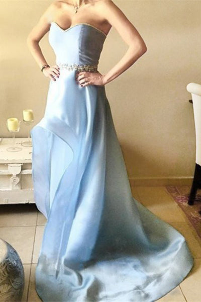 A-line  Blue Sweetheart Beading High Low Sleeveless Prom Dress GRD015