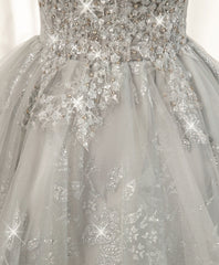 Gray sweetheart lace tulle short prom dress gray cocktail dress