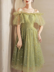 Simple green sweetheart neck tulle short prom dress green homecoming dress