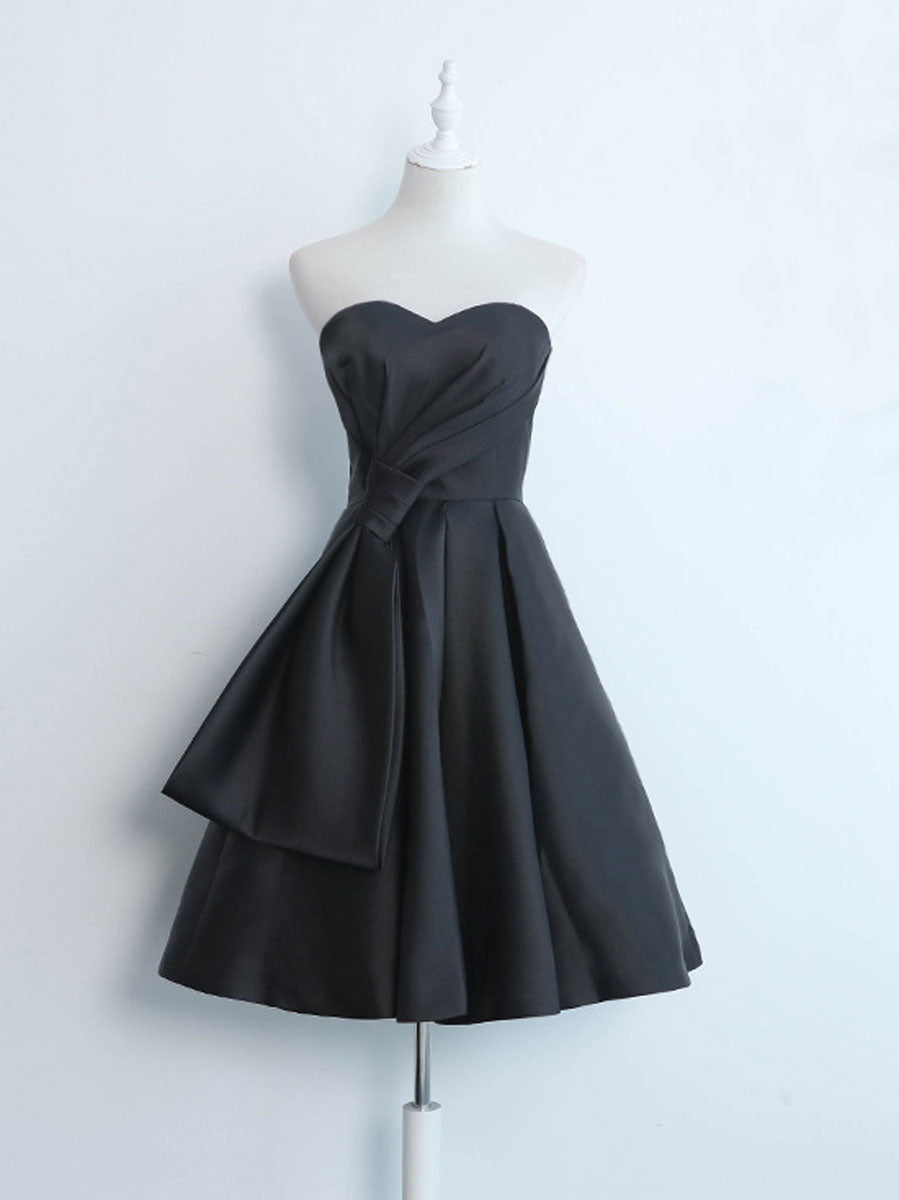 Simple sweetheart satin short black prom dress, black homecoming dress