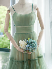 Simple green tulle short prom dress, tulle bridesmaid dress