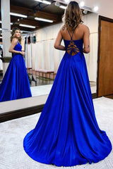 Royal Blue Lace Lace Up Long Prom Dress EWQ023 SELINADRESS