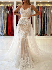 Champagne tulle lace mermaid long prom dress, tulle lace evening dress FD024