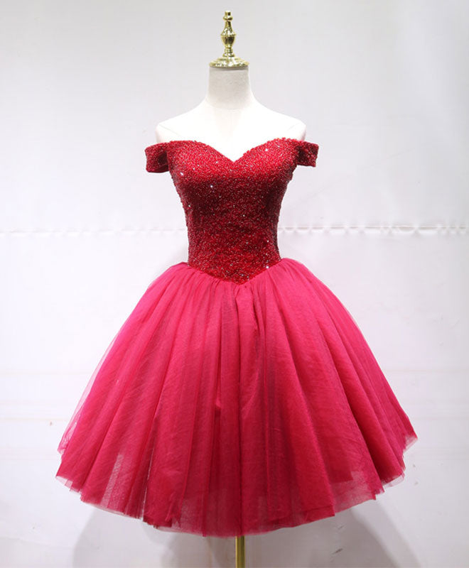 Cute tulle beads short prom dress, tulle homecoming dress