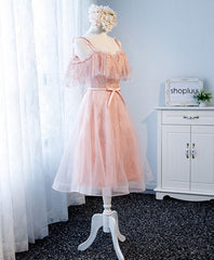 Pink sweetheart tulle lace short prom dress, pink homecoming dress