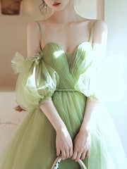 Simple green tulle short prom dress, green homecoming dress