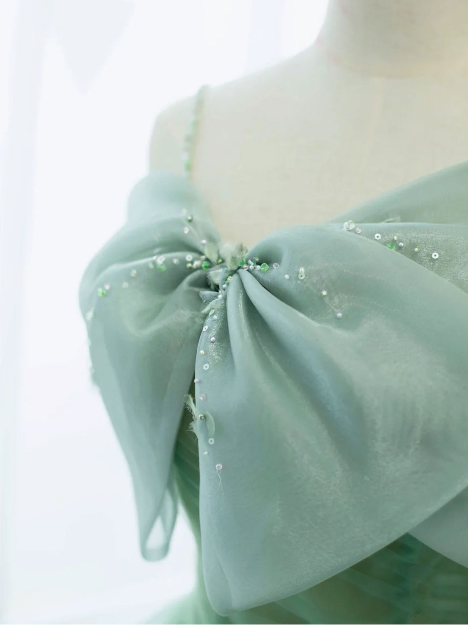 Simple Green tulle tea length prom dress, green tulle formal dress