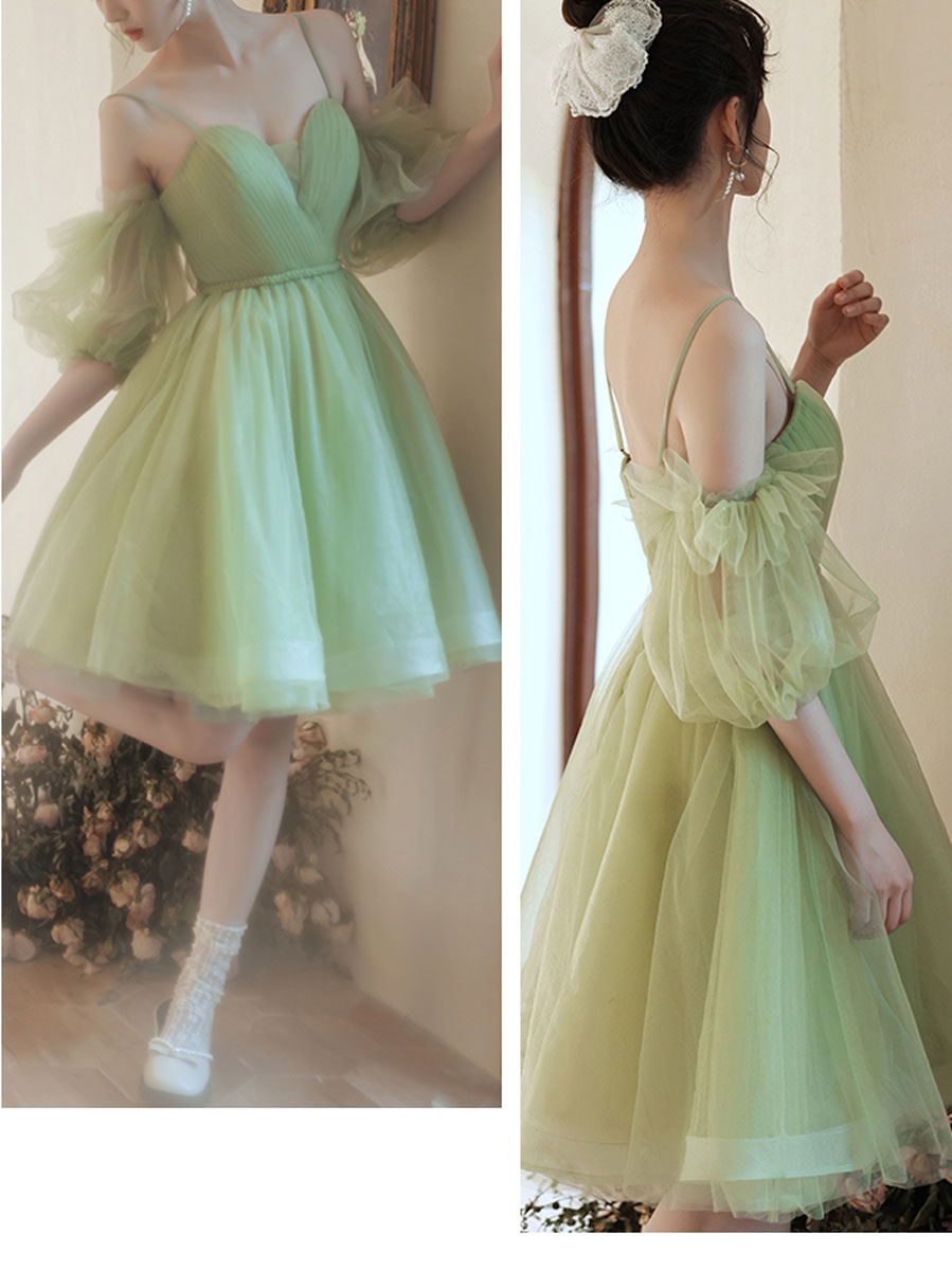 Simple green tulle short prom dress, green homecoming dress