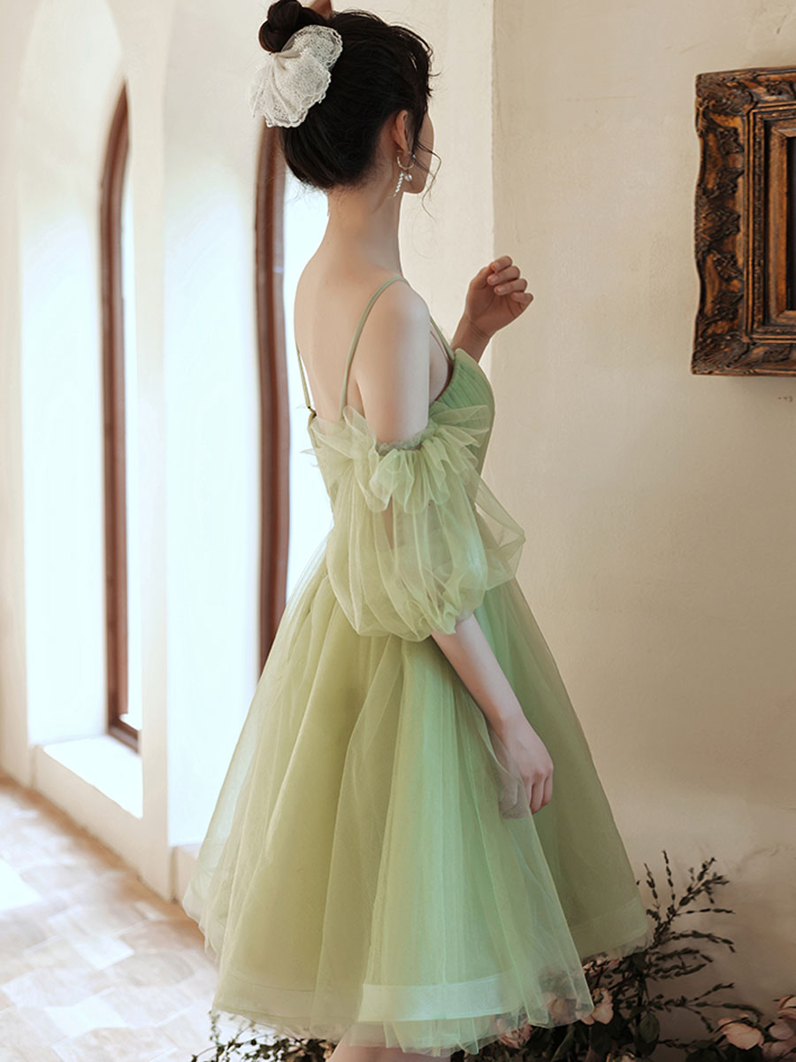 Simple green tulle short prom dress, green homecoming dress