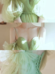 Simple green tulle short prom dress, green homecoming dress