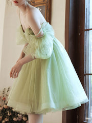 Simple green tulle short prom dress, green homecoming dress