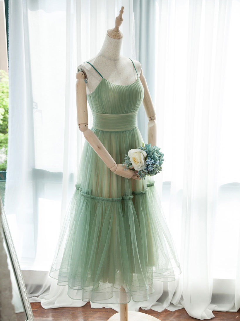 Simple green tulle short prom dress, tulle bridesmaid dress