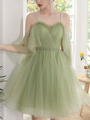 Green tulle short prom dress, green tulle homecoming dress