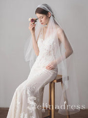 Knee Length Juliet Cap Veils Asymmetrical Hem Bridal Veil ALC001